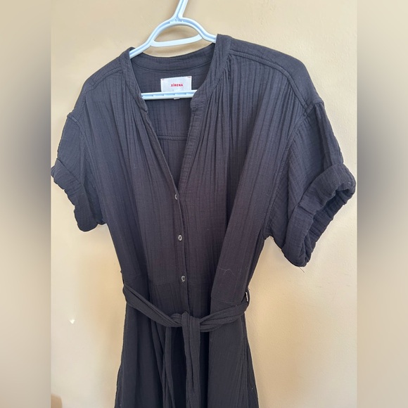 XiRENA Dresses & Skirts - XiRENA Black Cotton Gauze Button-Up Tie Belt Maxi Dress